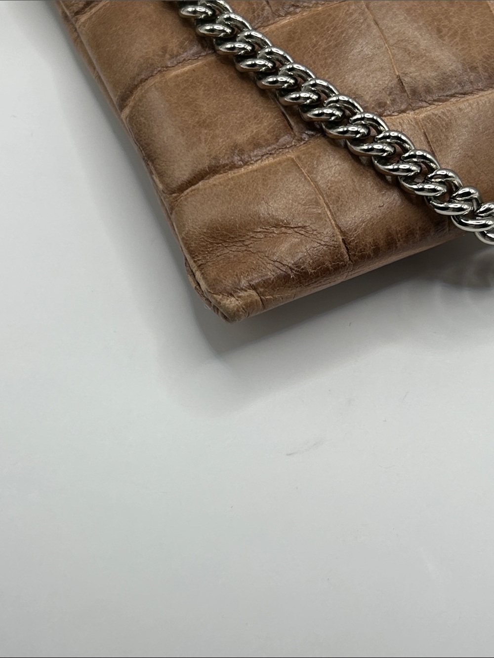 henri bendel Brown Croc-Embossed Clutch with Silver Chain - Picture 13 of 13